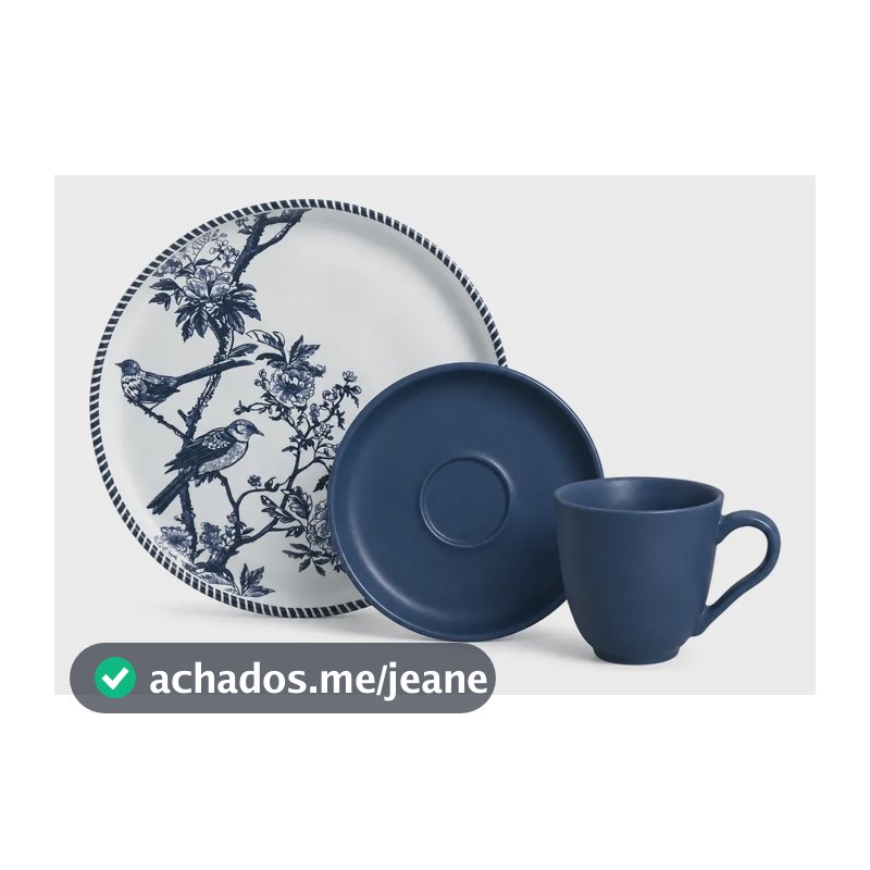 Jogo Xícara Pires E Prato De Sobremesa Rouxinol Porto Brasil Branco E Azul Rouxinol