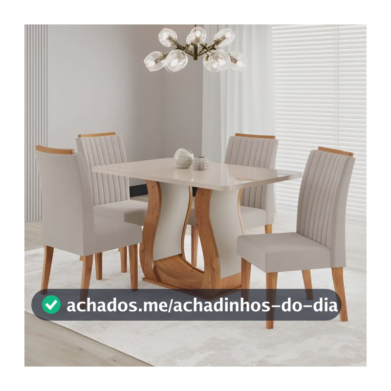 Mesa De Jantar 120x80,7cm Tampo Com Vidro 4 Cadeiras Fg