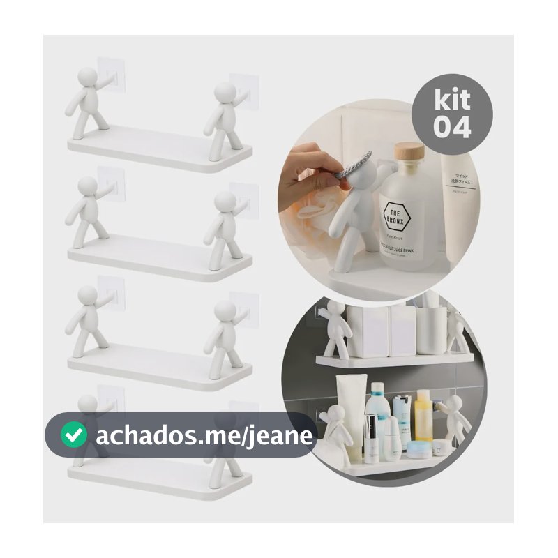 Kit 4 Prateleiras Boneco Multifuncional Casa Banheiro Quarto Branco