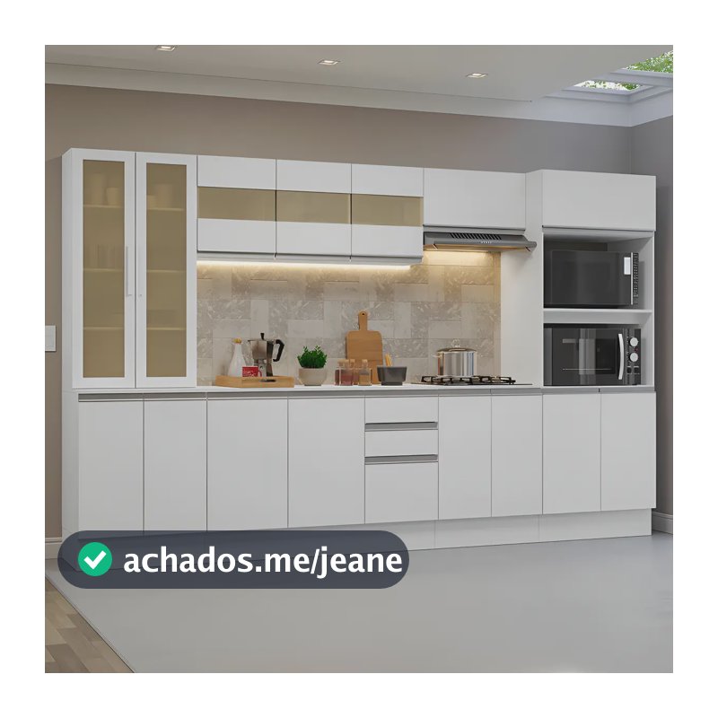 Armário Cozinha Completa 100% Mdf 310 Cm Smart Madesa 03 B Cor Branco
