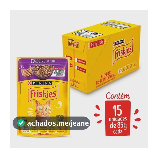Ração Úmida PURINA FRISKIES para Gatos Adultos Cordeiro ao molho 85g - com 15 unidades