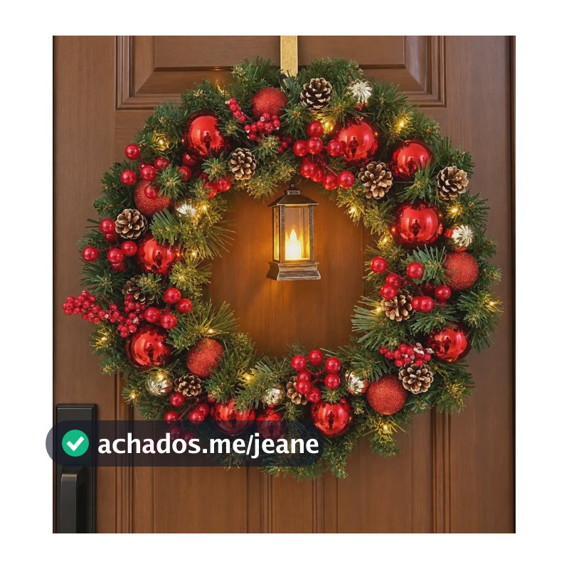 Guirlanda Natalina Grande De Porta Decorada Bolas Vermelhas Vermelho