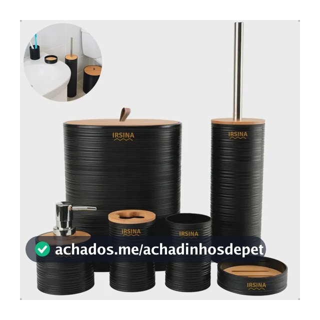 Kit Banheiro Conjunto De Acessórios Moderno Bambu Lixeira Saboneteira Escova Cor Preto Irsina