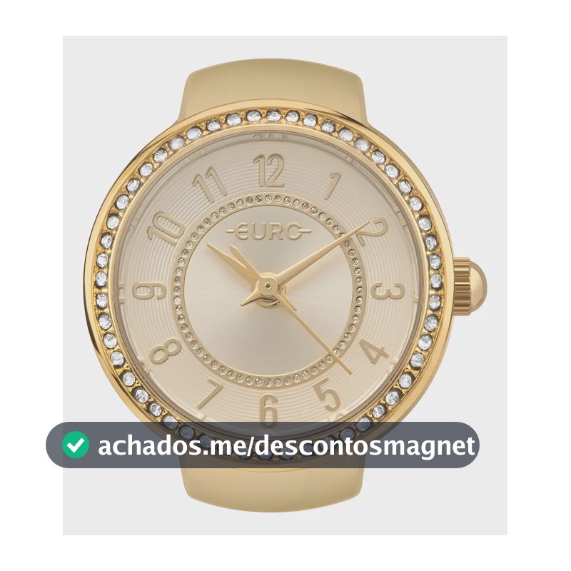 Relógio Anel Euro Dourado Unique Eu2035yyi/4d em Aço com aro de pedras Feminino
