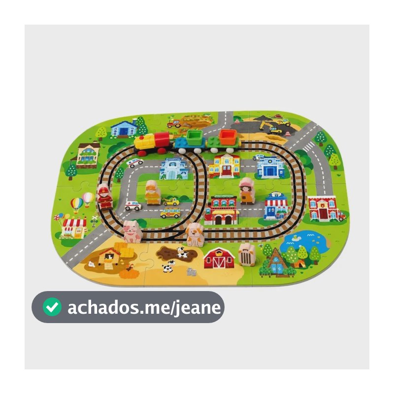 Tapete Infantil EVA Pista Trem Elétrico Vagão Magnético Circuito Quebra-Cabeça Interativo 19pcs Maxi Toys