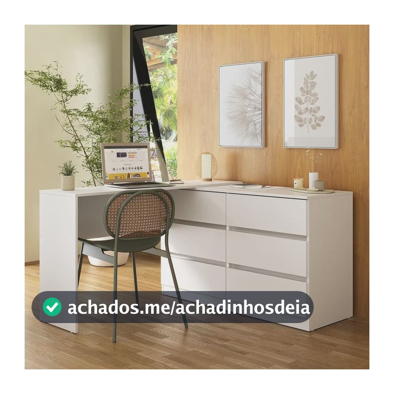 Escrivaninha Em L 120cm C/ 6 Gavetas Flex Multimóveis Mp6030 Branco