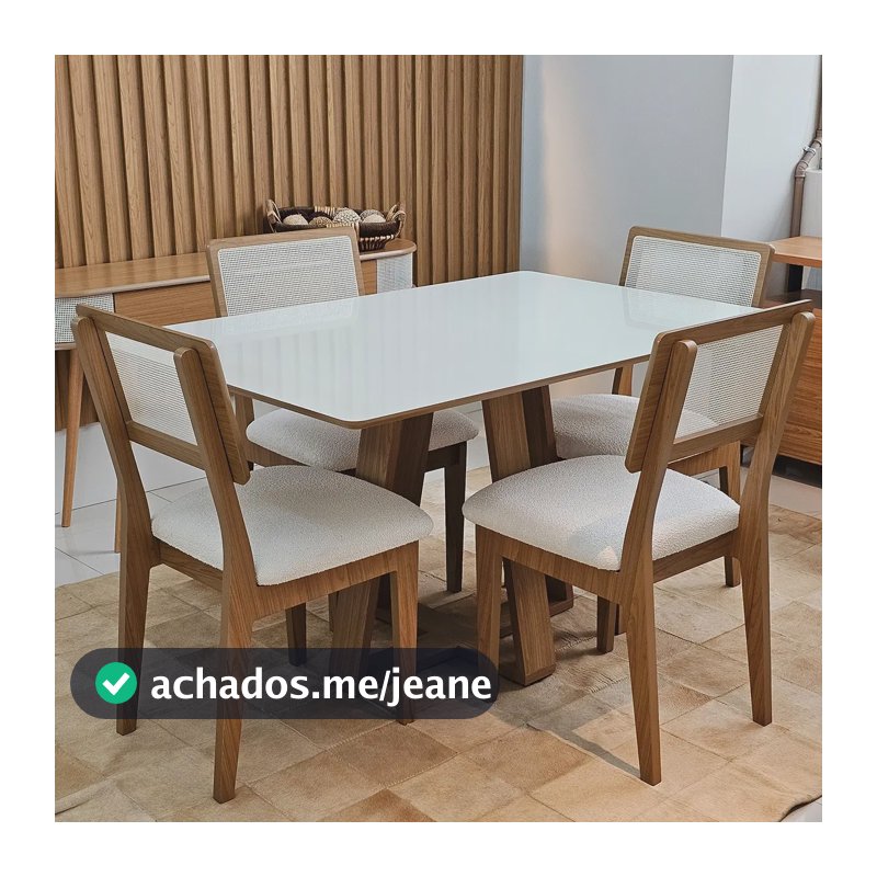 Conjunto Jantar Mesa 135cm Mdf E 4 Cadeiras Com Tela Ca35 Cesare Claro