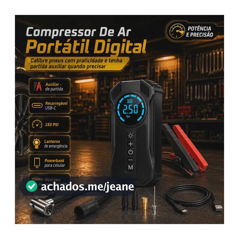 Compressor De Ar Portátil: Sua Solução Rápida E Eficaz Power Bank e Auxiliar de Partida Lanterna De Emergência