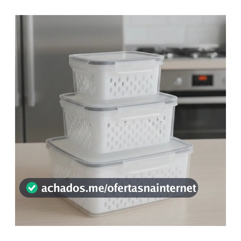 Kit 3 Potes Herméticos Caixa Organizadora Com Cesto Escorredor Para Legumes Frutas Verdura Kilate Store
