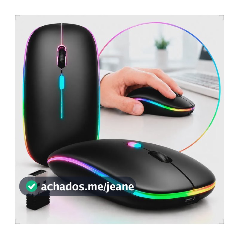 Mouse Sem Fio Recarregável Wireless Bluetooth Optico Led Rgb Ergonômico Para Pc Desktop Notebook Tablet Smartphone Preto
