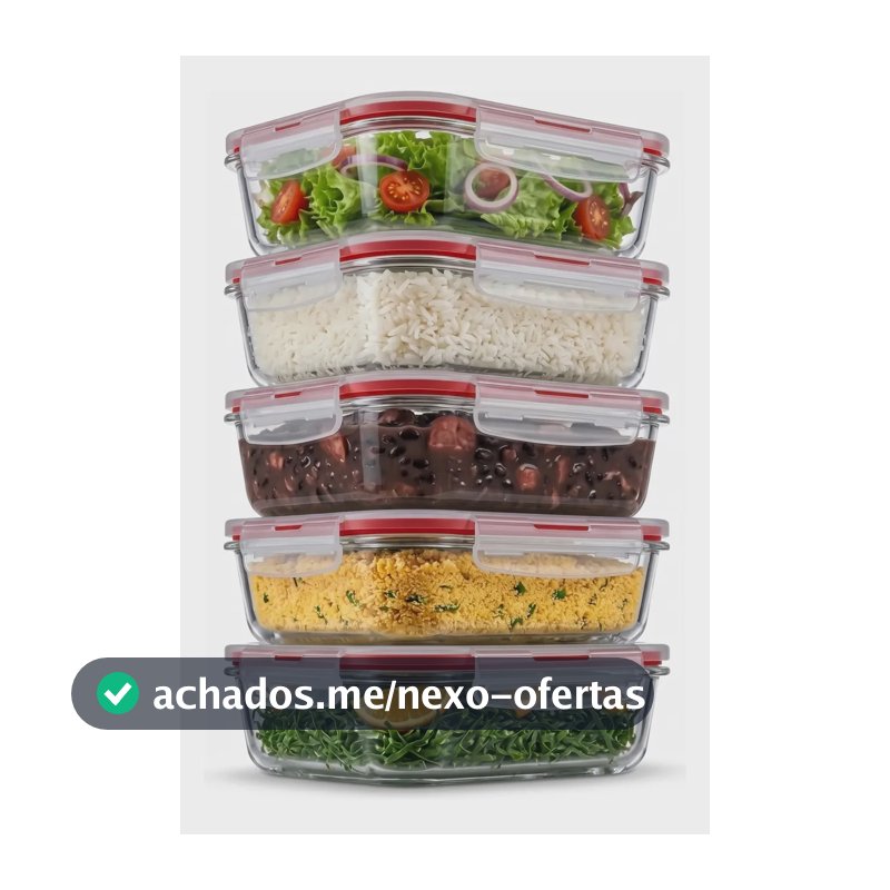 Pote Vidro Hermético Retangular Tampa 450ml Kit 5
