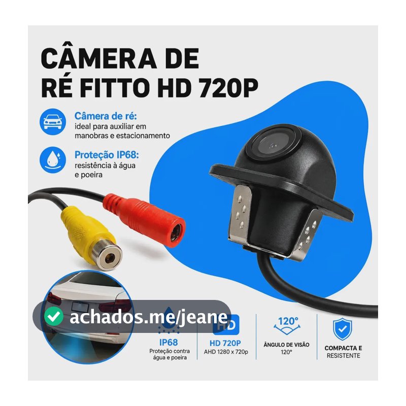 Câmera De Ré Fitto Hd Universal Tartaruga 720p Visão Noturna
