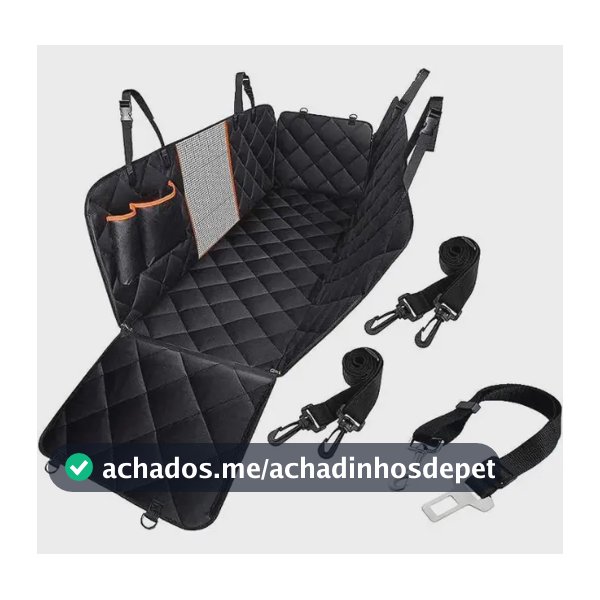 Capa de Proteção para Banco Traseiro Pets com Cinto versátil 4x1 - Preto com Borda Laranja - Estoquee