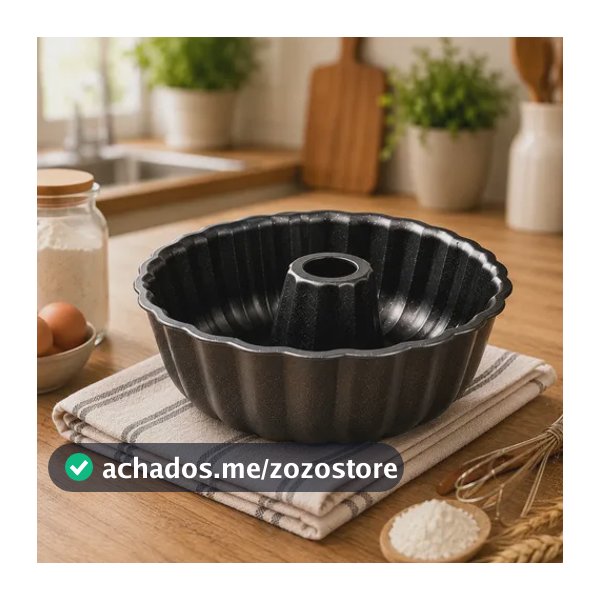 Forma Assadeira Bolo Pudim Antiaderente Redonda Furo No Meio Preto