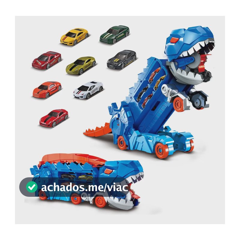 Caminhão Dinossauro Pista Com Carrinhos Maleta Transporte Cor Azul