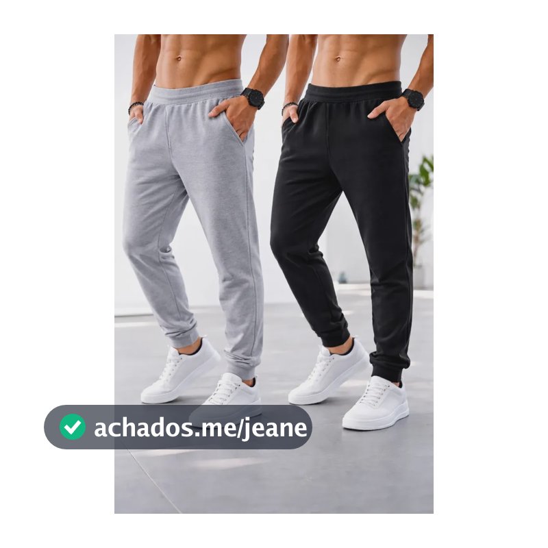 Kit 2 Calça Jogger Slim Moletom Academia Inverno Abrigo Preto / Cinza Gg