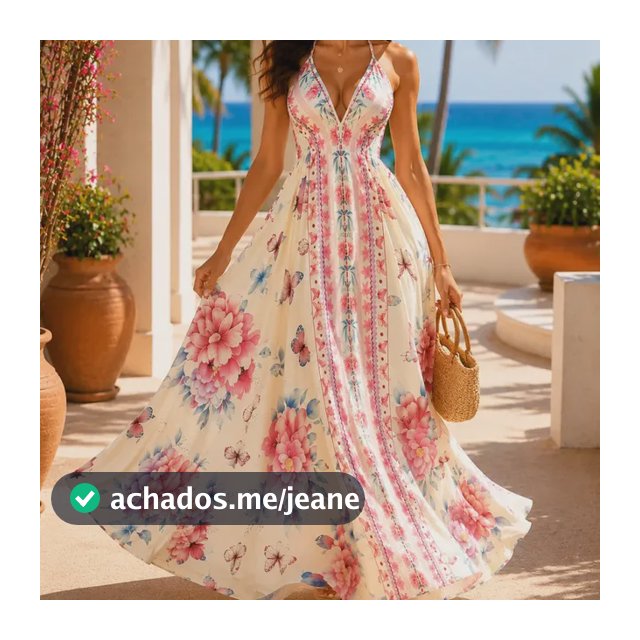 Vestido Longo Feminino Decote V Alça Fina Rosa Florido S
