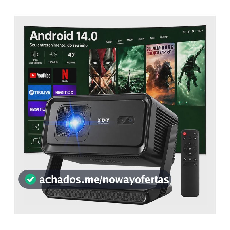 Projetor Smart BHBX14 Full HD Nativo 1080p com Android 14, Wi-Fi 6 e Bluetooth 5.4