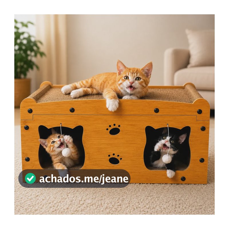 Toca Dupla Para Gatos Arranhador Mdf Com Bolinha Day Luna Marrom