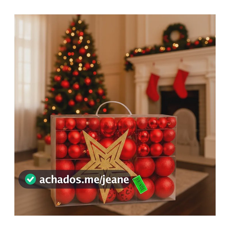 Bolas De Natal + Estrela Grande Decoração Árvore Bolinhas Enfeite Natalino Kit Com 101 Peças Cor Vermelho marca pinkberry