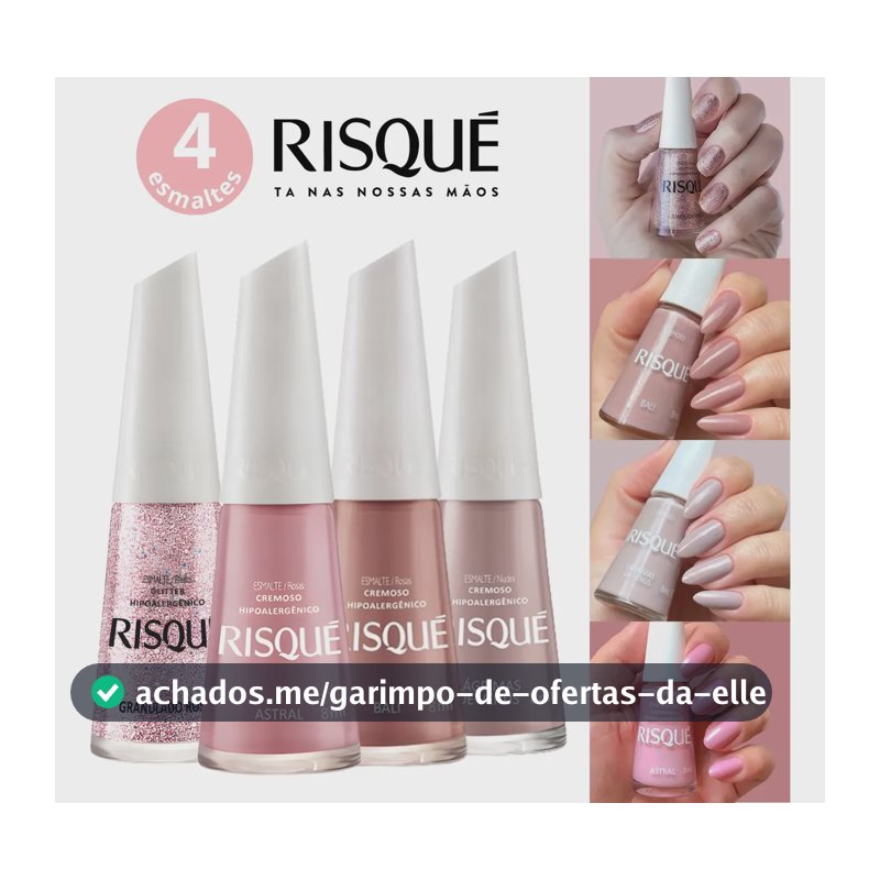 Kit 4 Esmalte Risque Tons Nudes Rosa Cremoso Hipoalergenico Cor Cor
