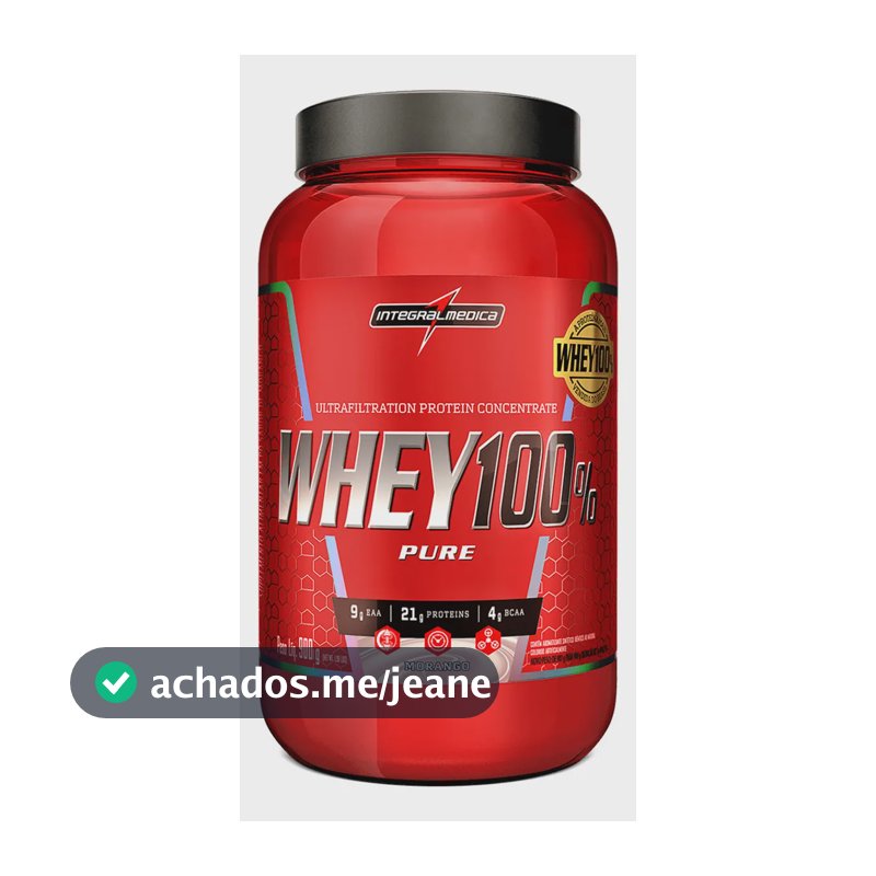 Whey 100% Pure Morango 900g Pote - BCAAs e Energia para Melhor Desempenho nos Exercícios