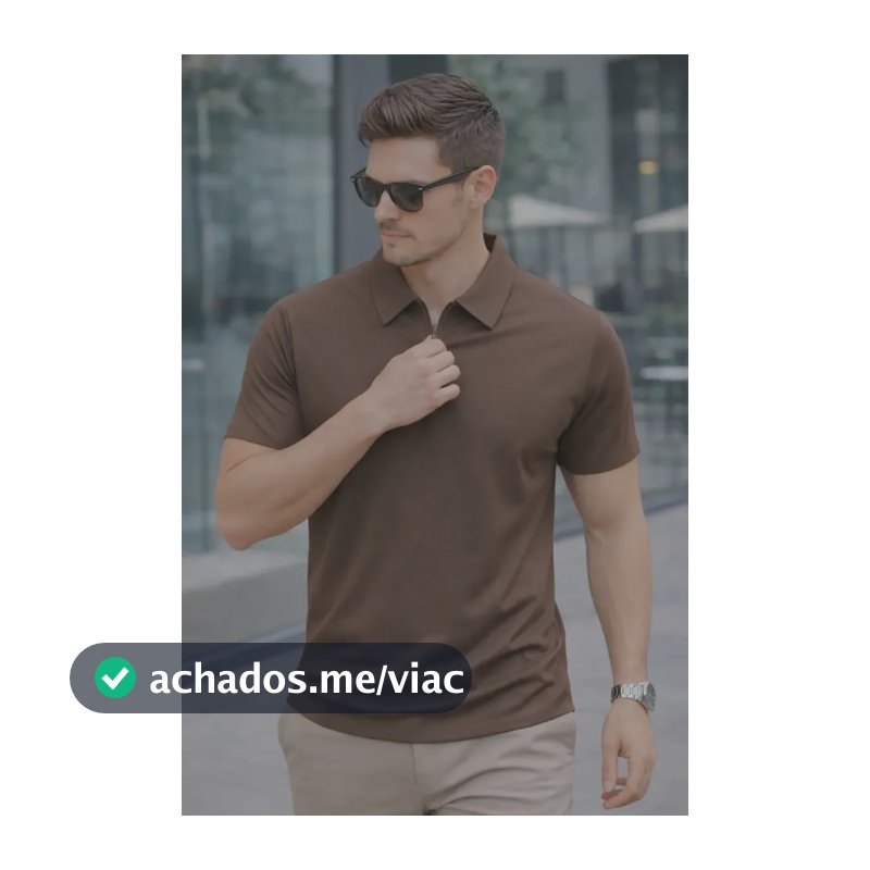 Camisa Polo Zíper Masculina Slim Fit Tecnológica Marrom Liso P