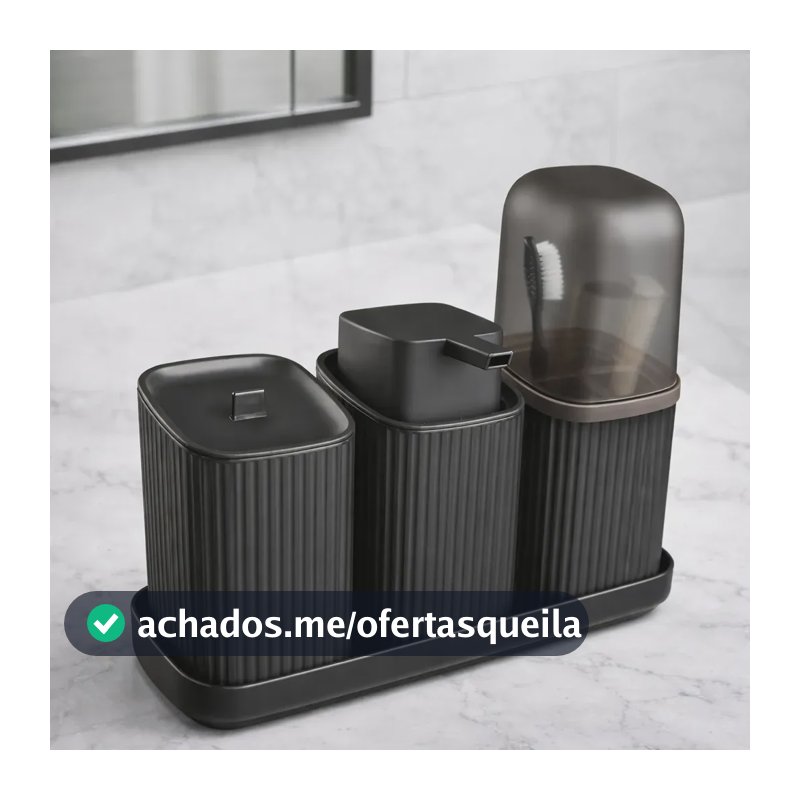 Kit Para Banheiro Pia Lavabo 3 Peças Com 1 Bandeja Dispenser Porta Sabonete Líquido Algodão Cotonete Escova Pasta