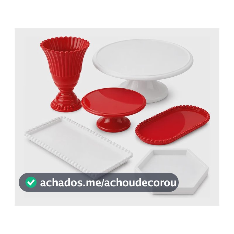 Kit Decoração Mesa Festa 6 Peças Com Boleiras Bandejas  Vaso Vermelho/branco