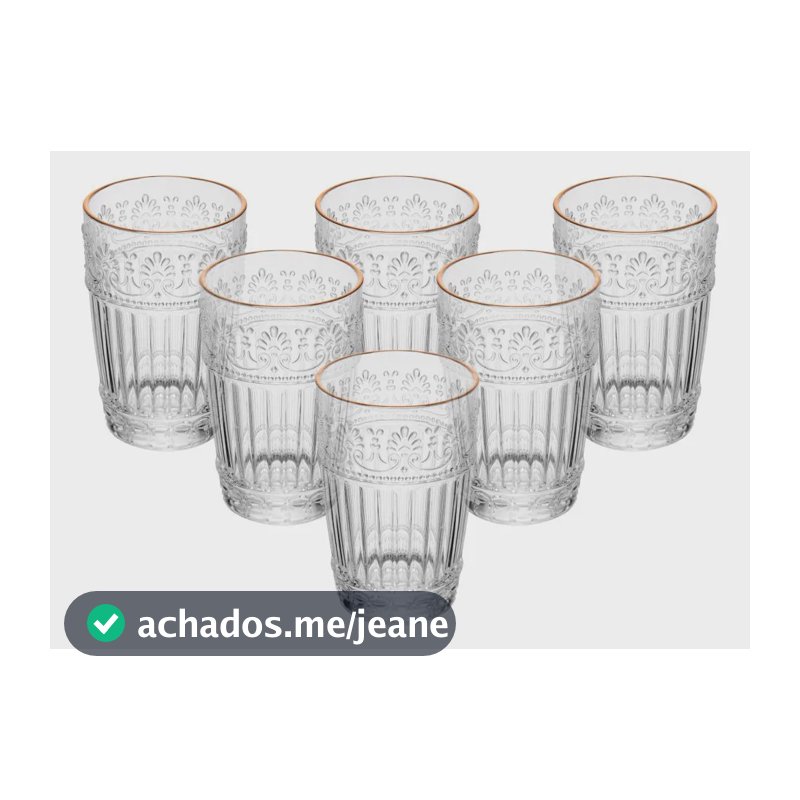 Conjunto 6 Copos Mauve com Fio de Ouro Cristal Ecológico 350ml - Wolff