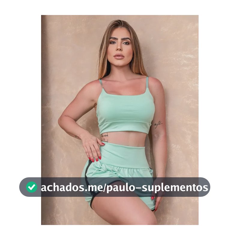 Conjunto Academia Feminino Top Bojo Short Cós Alto Bolsos Verde-claro G