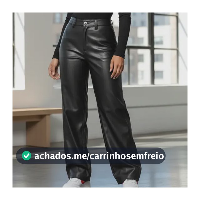 Calça Couro Fake Wide Leg Pantalona Festa Cintura Alta Luxo