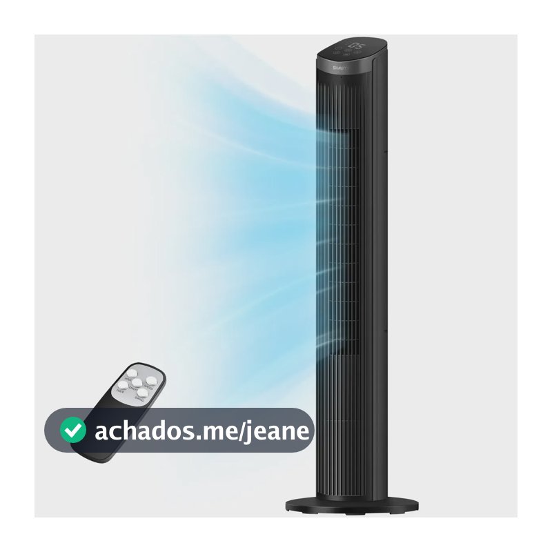 Ventilador de Torre Shawty Silencioso Com Controle Remoto e Oscilação de 90°