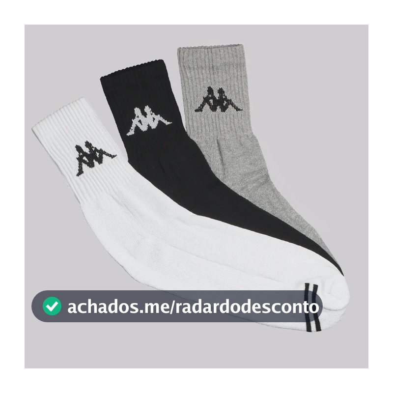 Kit Meia Kappa 3 Pares Cano Medio Branca Cinza E Preta Branco-cinza - Único