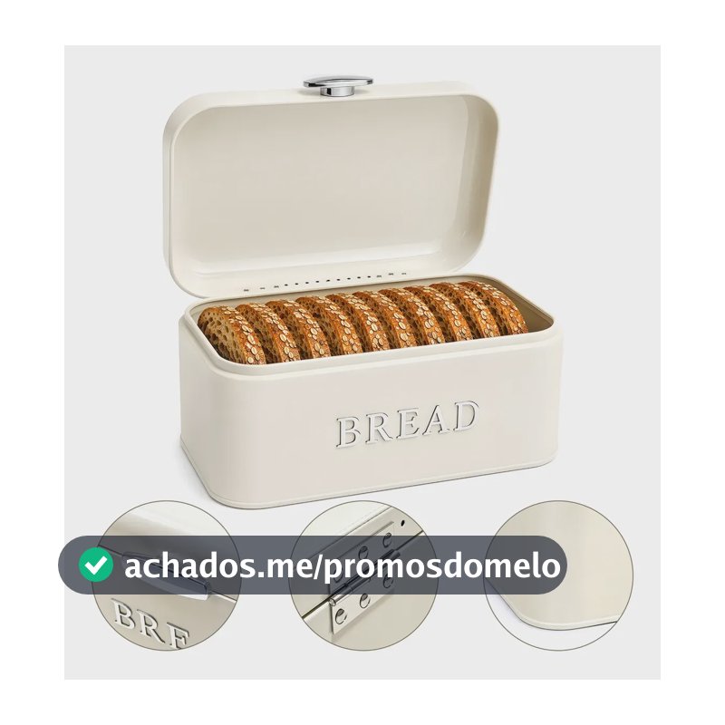 Porta Pão Grande Organizador De Metal Para Cozinha E Padaria Bege Lisa