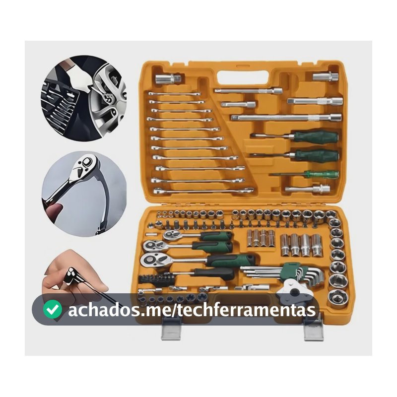 Kit Ferramentas Jogo Soquetes 61-216 Peças Aço Crv + Maleta 121pcs