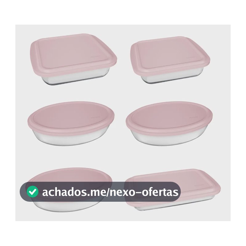 Conjunto Assadeiras 6 Peças com Tampa Cor Rosa - Marinex
