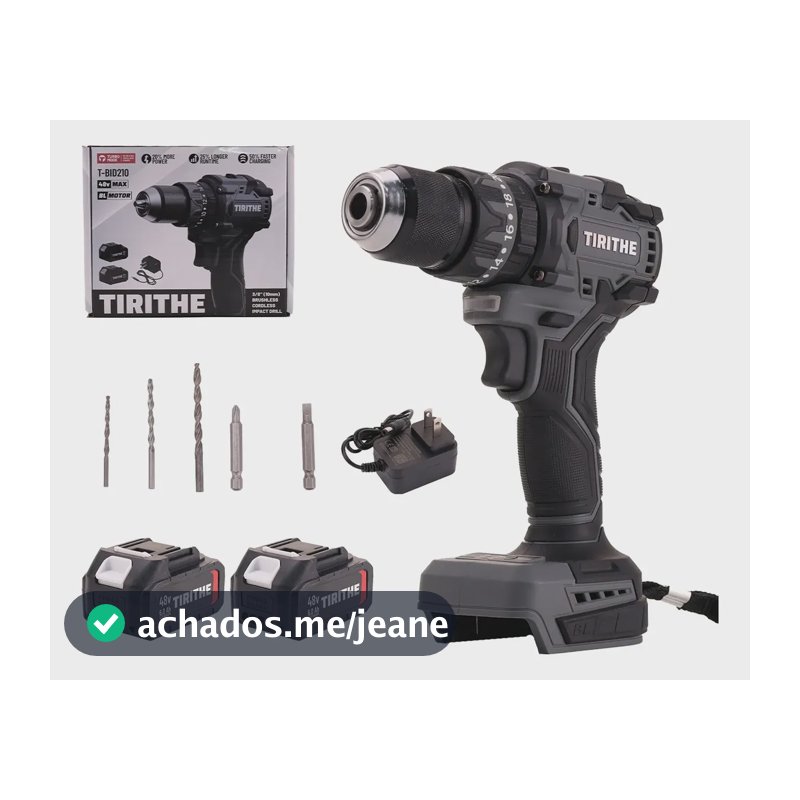 Parafusadeira Furadeira Impacto Brushless 2 Bateria 48v 10mm Cinza-escuro 127/220v