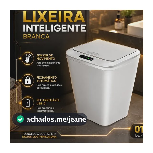 Lixeira Inteligente Automática Branca Universal Com Sensor Hearbuds Recarregável Anti Odor 16l Lixeira Universal Nº2 Branco
