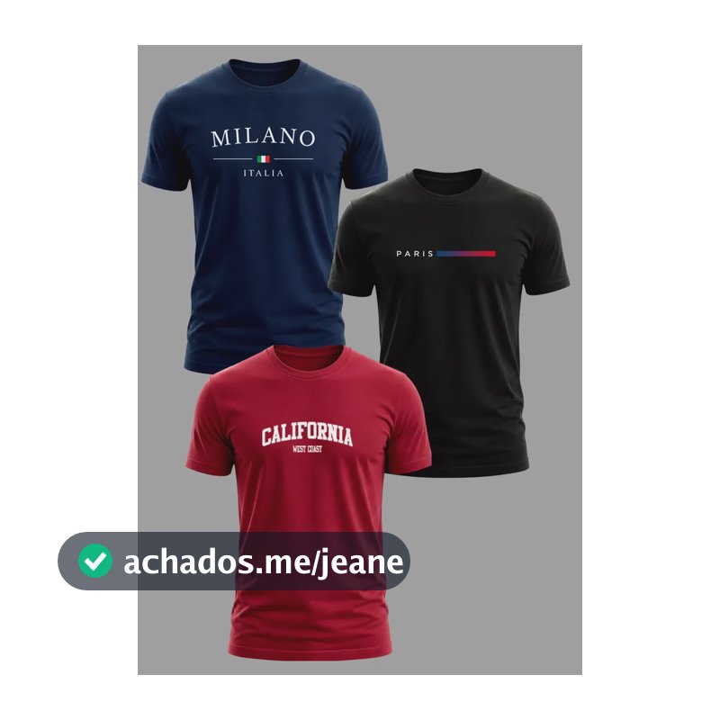 Kit 3 Camisetas Masculinas 100% Algodão Premium Verão Casual Marinho - Preto - Vermelho G