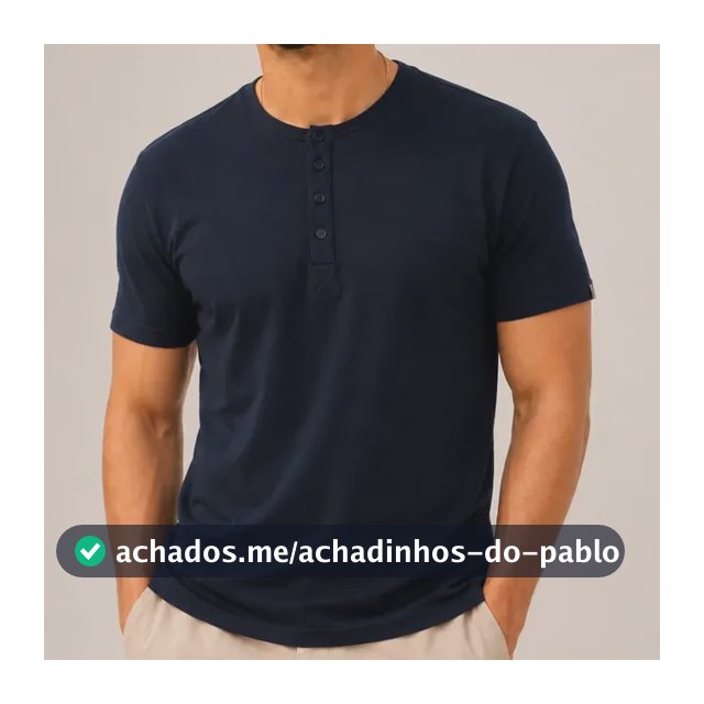 Camiseta Henley Masculina Slim Fit Algodão Manga Curta