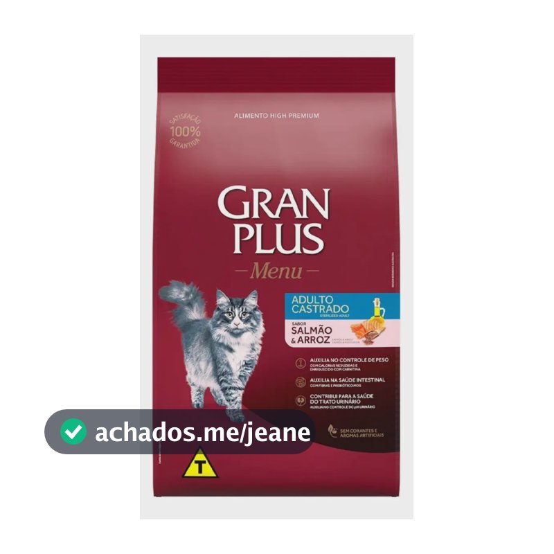 Ração Gatos Castrados Salmão E Arroz Menu 10,1kg Granplus
