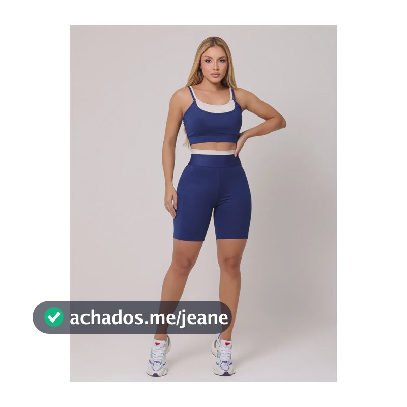 Conjunto Fitness Feminino Shorts Bolso Cintura Alta E Top Azul-marinho G