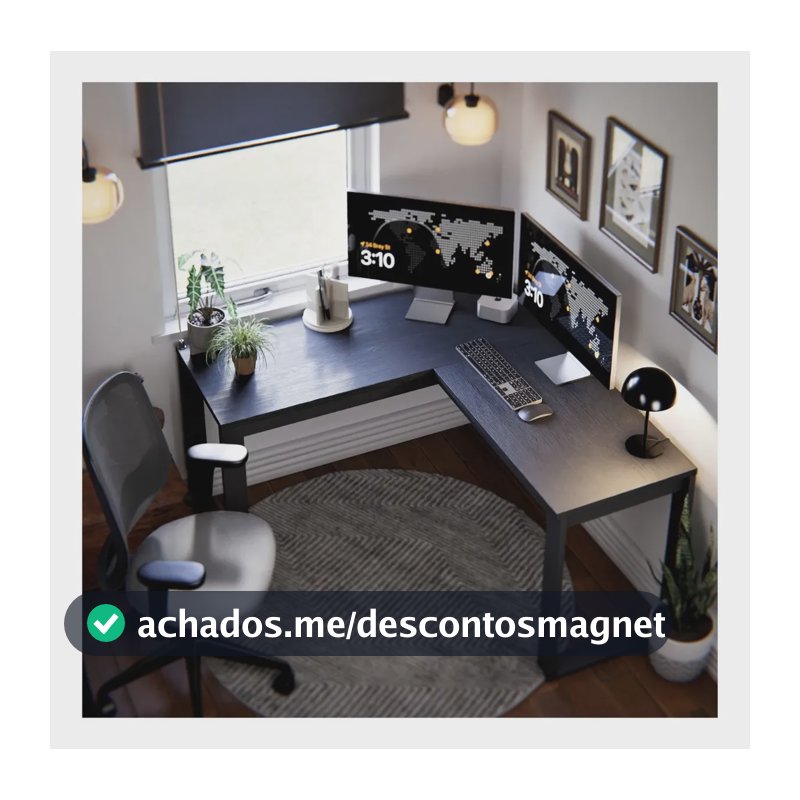 Escrivaninha Industrial Em L Berlim Mesa Escritório Home Office Para Estudo De Canto Em MDF Cor Preto