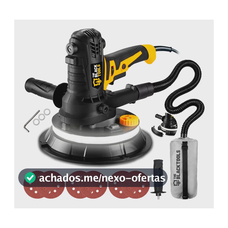 Lixadeira De Parede E Teto 1000w Profissional 5 Velocidades 360° Com Led 6 Lixas Saco Coletor Tlt900 The Black Tools