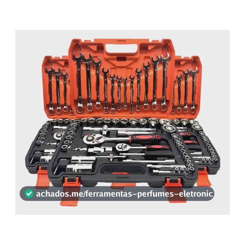 Jogo Soquete Chave Combinada Catraca Kit 61 Pcs Com Maleta Cinza-escuro