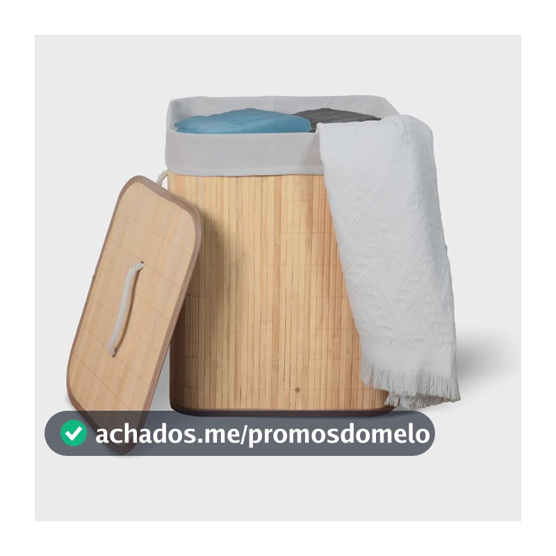 Cesto De Roupa Suja De Bambu Com Tampa E Alças 50 Litros Kontuz