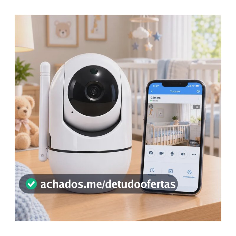 Câmera Baba Eletrônica Wifi Sem Fio Visão Noturna Audio 360 Branco