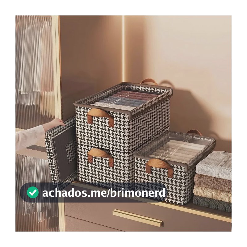 Kit 4 Caixas Organizadoras Dobráveis De Guarda Roupa Caixa Organizadora Padrão Xadrez Ideal para Roupas, Closet, Armário e Quarto