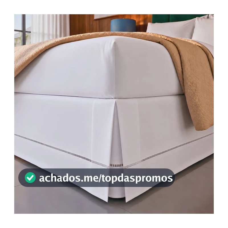 Saia Cama Box Casal Padrão Percal 200 Fios Algodão Com Ponto Palito No Babado Luxo Branca
